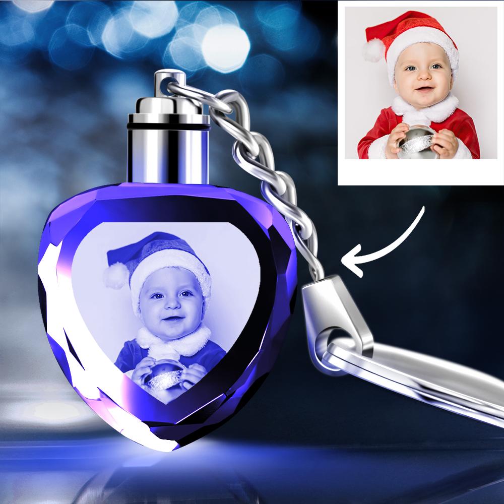 Custom Crystal Heart Shape Photo Keychain
